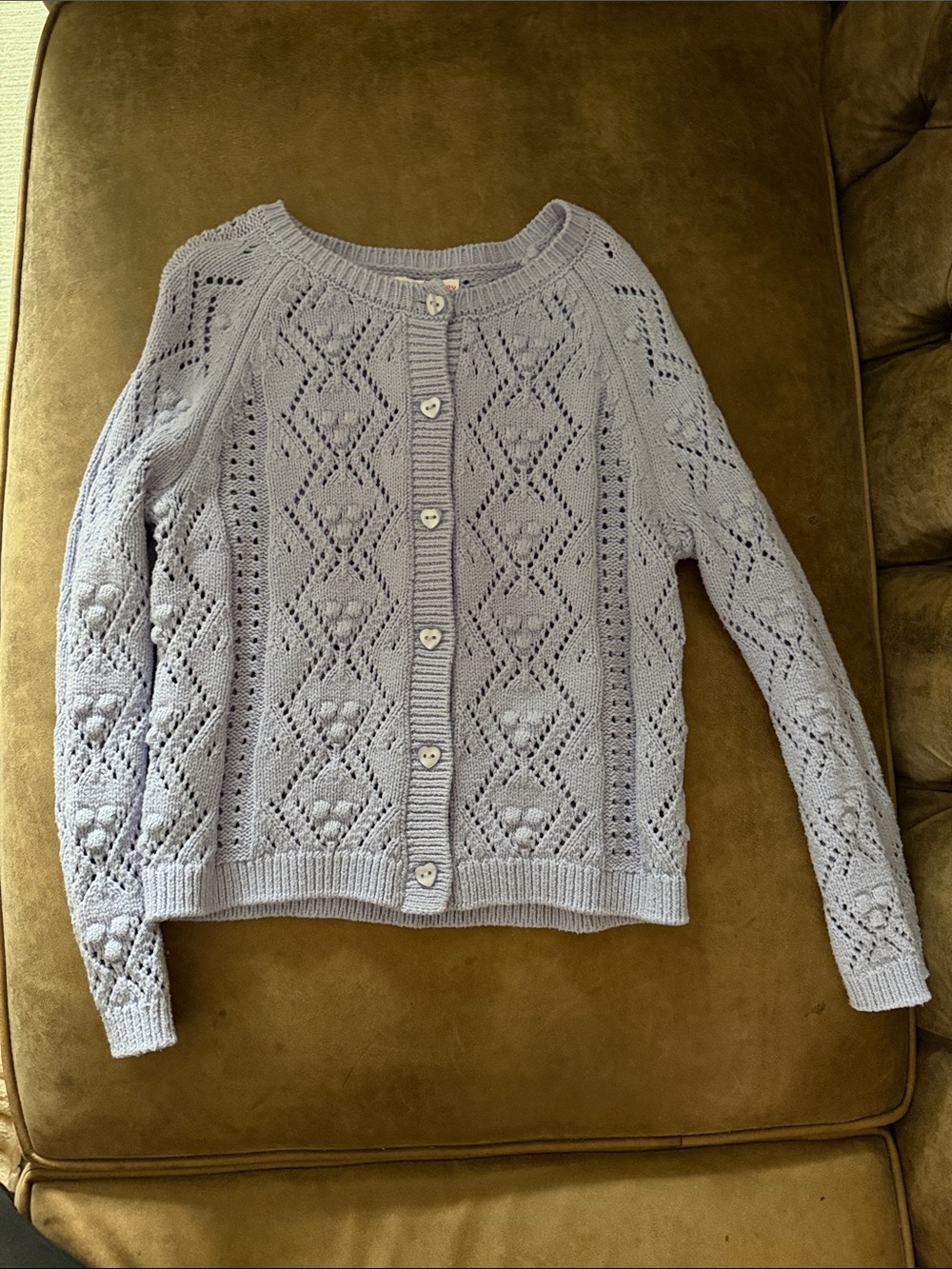 Design History girl’s Light Lavender Knit Button-Front Sweater Cardigan size 6